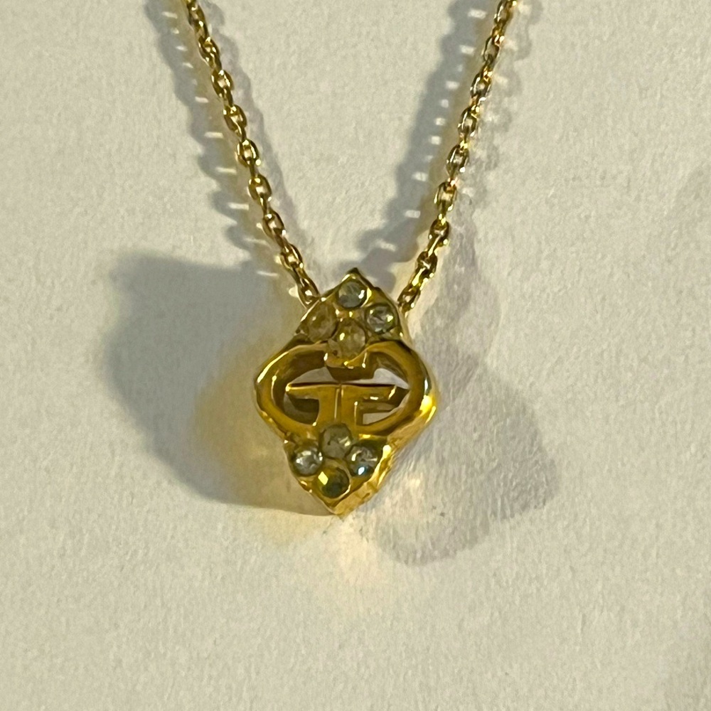 GIVENCHY Gold Necklace w/ Crystal Pendant, 16” Chain; GUC w/ 1 Missing Crystal - Picture 8 of 14